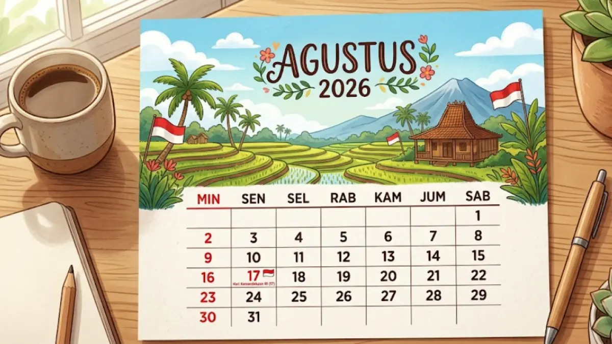 Ilustrasi kalender agustus 2026.