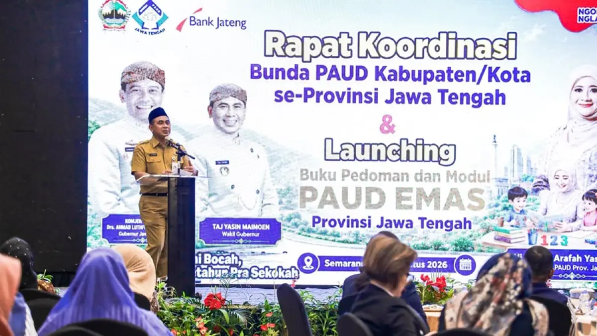 Wakil Gubernur Jateng Taj Yasin Maimoen menghadiri peluncuran Buku Pedoman dan Modul PAUD EMAS di Horison Ultima Sentraland, Kota Semarang, Senin (3/8/2026).