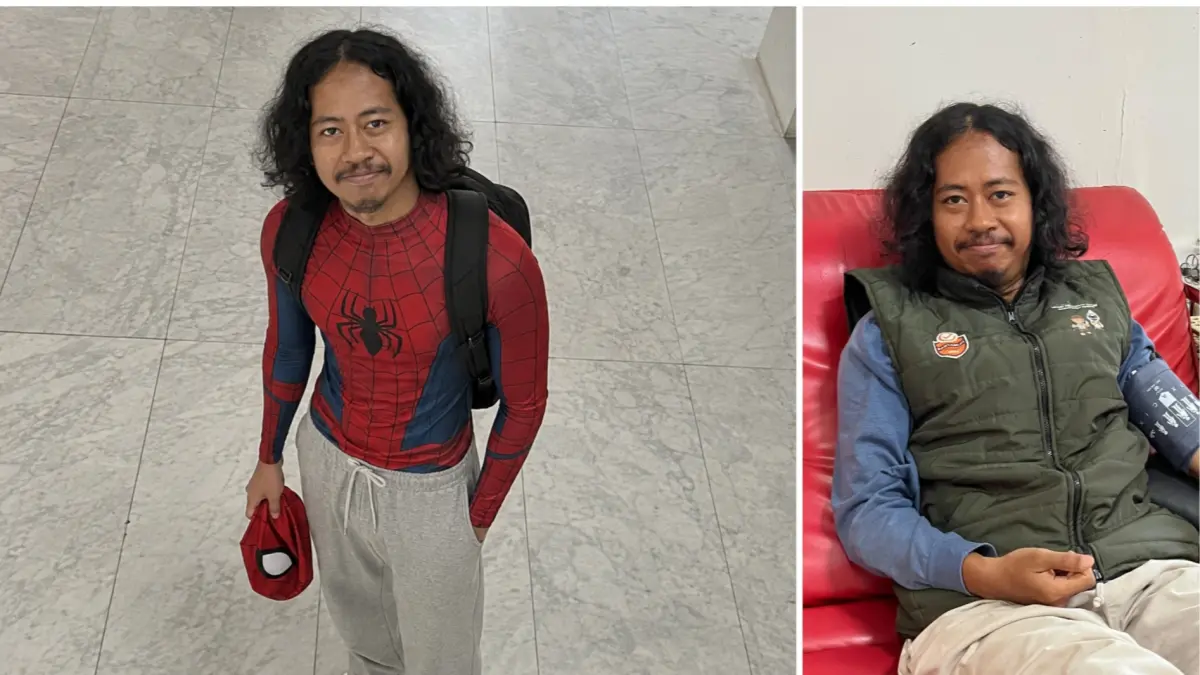 Hasil dari prompt AI yang mengubah kostum menjadi Spiderman brand new day. (Gemini AI)