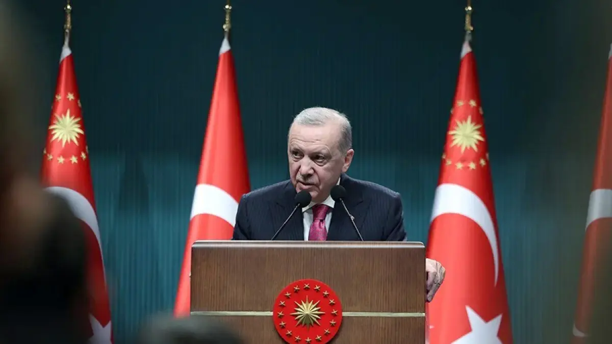 Presiden Turki, Recep Tayyip Erdogan, berbicara dalam konferensi pers setelah pertemuan kabinet di Ankara, Turki, Senin (9/3/2026). ANTARA/Xinhua/HO-Mustafa Kaya/aa.
