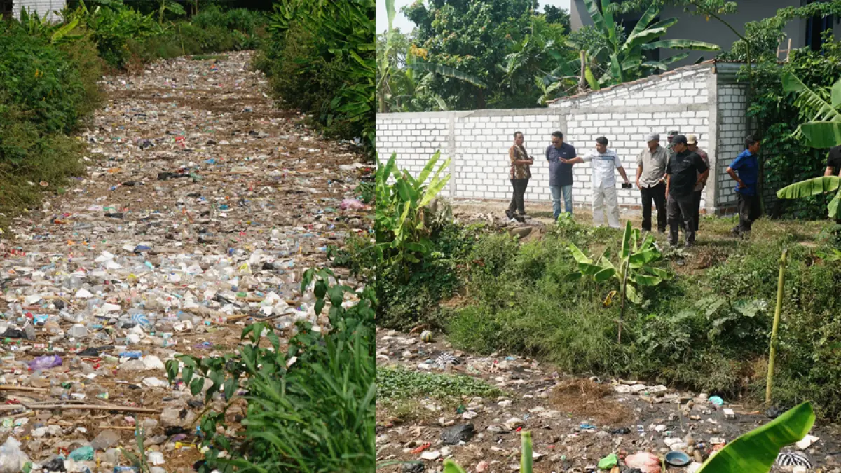 TERCEMAR: Sungai Mbango Margoyoso ditumpuki sampah dan limbah pada akhir pekan ini. (ANDRE FAIDHIL FALAH/RADAR KUDUS)