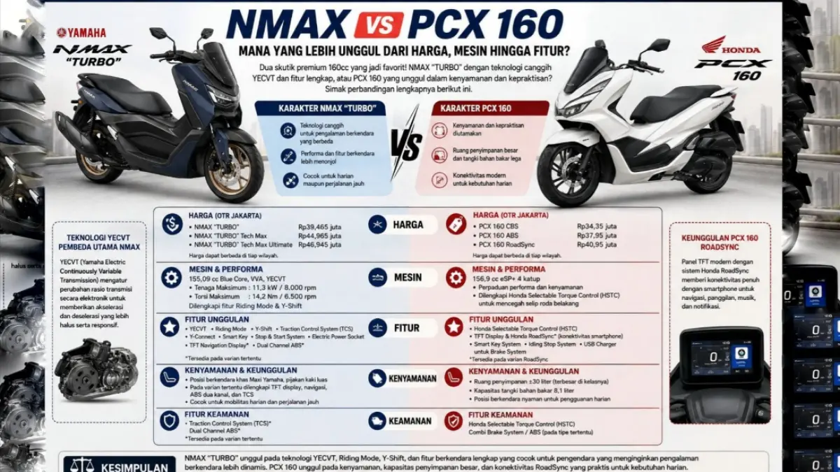 NMAX vs PCX 160, Mana yang Lebih Unggul dari Harga, Mesin hingga Fitur?