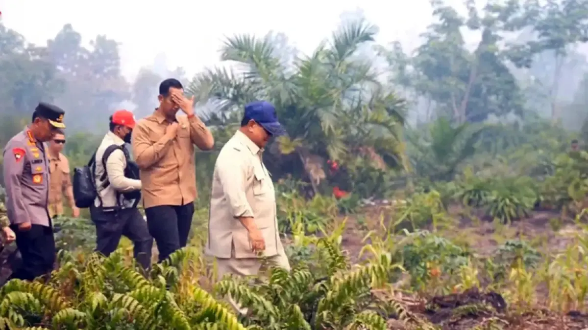 Presiden Prabowo Subianto meninjau lokasi karhutla di Kalimantan Barat. (YouTube Setpres)