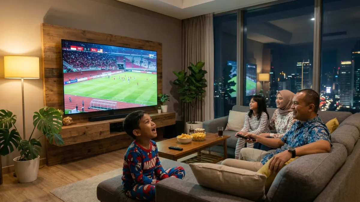 Ilustrasi foto keluarga menonton TV.