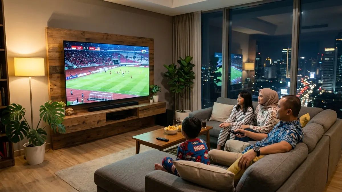 Ilustrasi foto keluarga menonton TV.