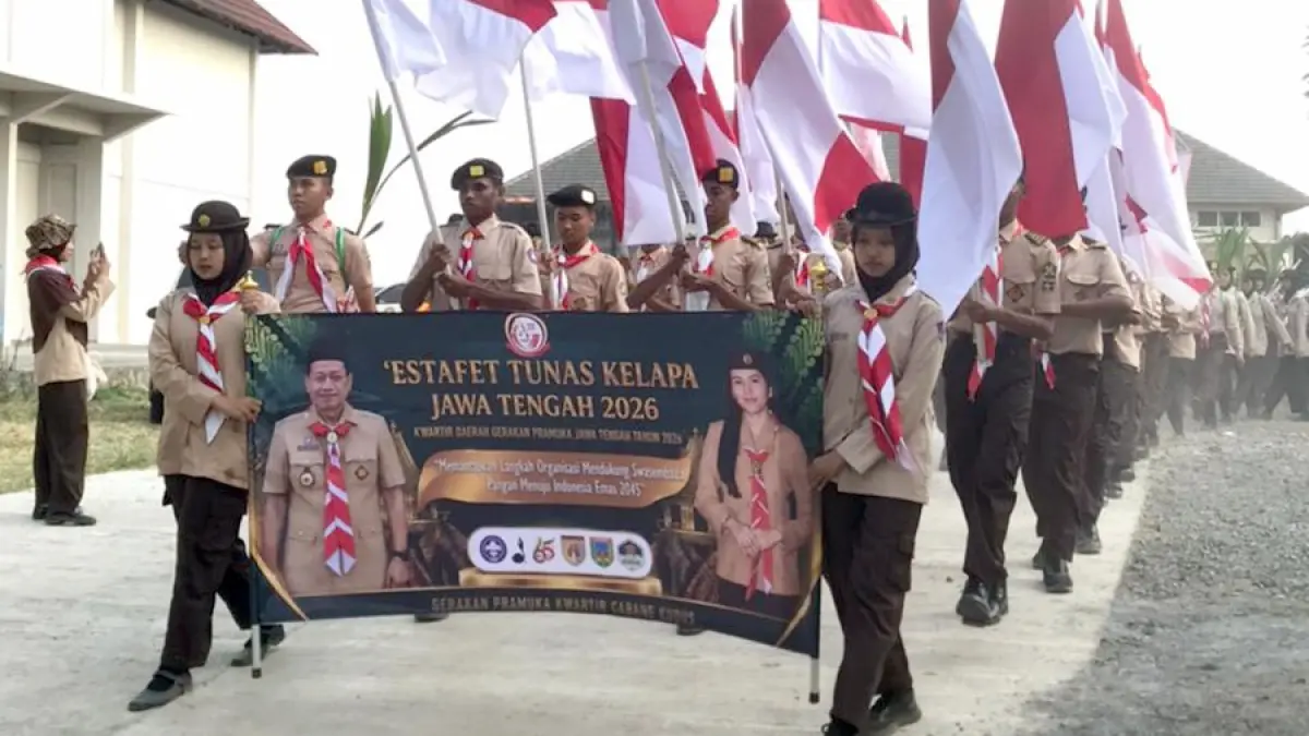 Estafet Tunas Kelapa Jawa Tengah 2026 masuk Kabupaten Kudus berlangsung meriah.