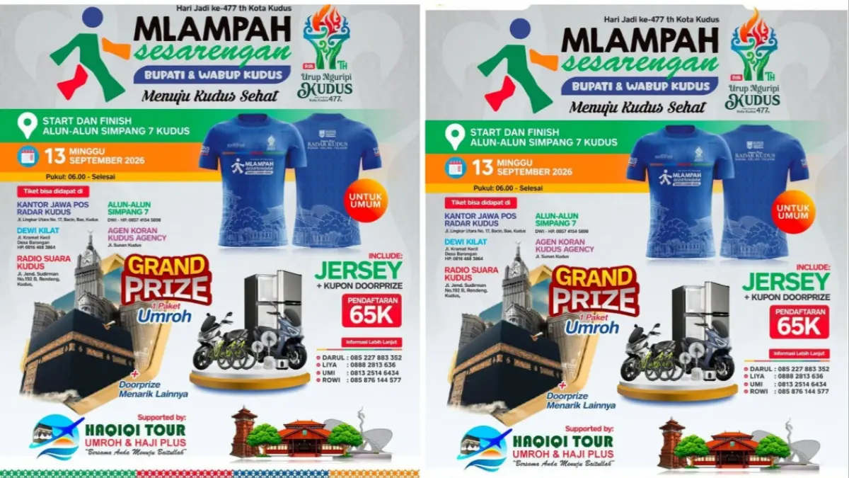 Jalan Sehat Mlampah Sesarengan Bupati-Wabup Kudus digelar 13 September 2026.
