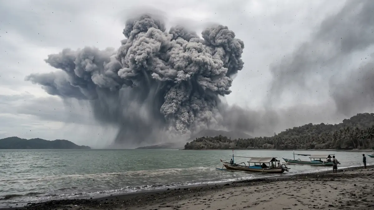 Ilustrasi abu vulkanik Gunung Anak Krakatau. (Gemini AI)