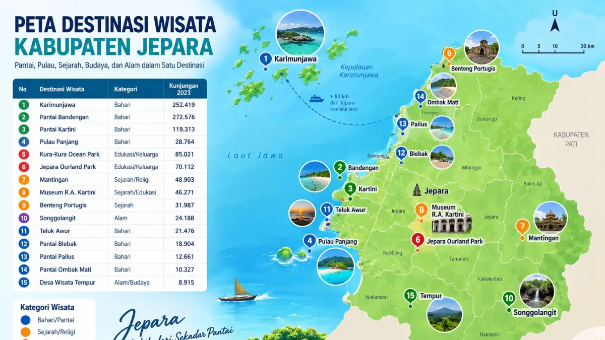 AYO WISATA: Sejumlah destinasi wisata Jepara yang rekomended untuk dikunjungi.