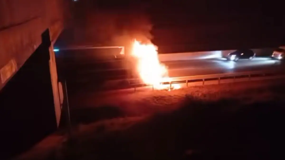 Bus PO Tunas Muda terbakar di Tol Batang-Semarang (Foto: Tangkapan layar Tiktok @genggong298)
