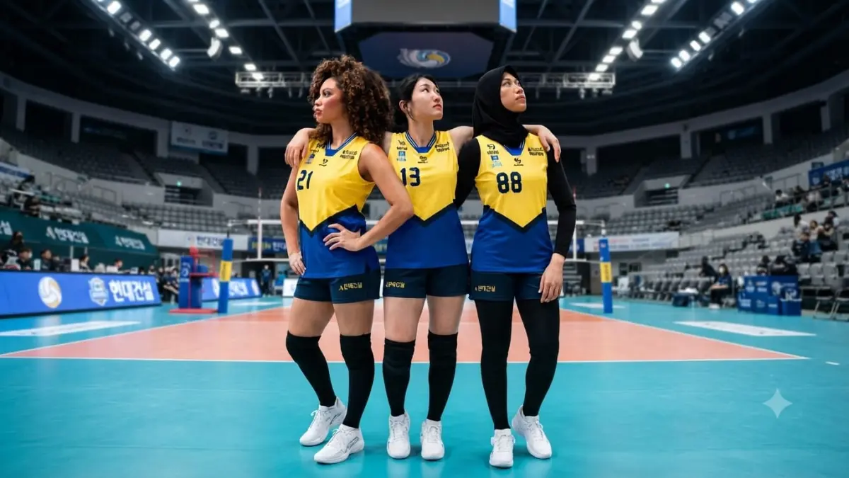 Megawati bersama rekan seimnya di Hyundai Hillstate, Jordan Wilson dan Jung Ji-yoon.