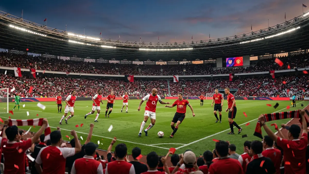 Ilustrasi duel para mantan pemain bintang Arsenal dan Manchester United di SUGBK (ai)