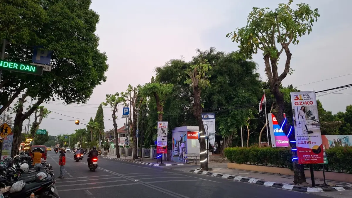 PANAS: Pepohonan di Jalan Jenderal Soedirman yang telah dipruning oleh pihak ketiga, belum lama ini. (ANDIKA TRISNA SAPUTRA/RADAR KUDUS)