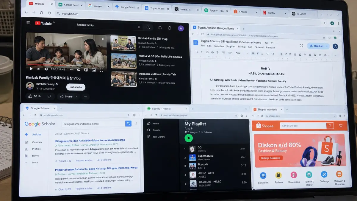 ILUSTRASI: Tampilan browser dengan sejumlah tab yang terbuka sekaligus saat bekerja.