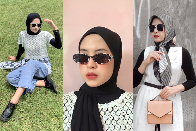 MAKIN MODIS: Arfanisa Fadia Firdausi, ketua IMMR Rembang, memperlihatkan koleksi kacamata yang membuatnya makin percaya diri (pede). (DOK. Arfanisa Fadia Firdausi For RADAR KUDUS)