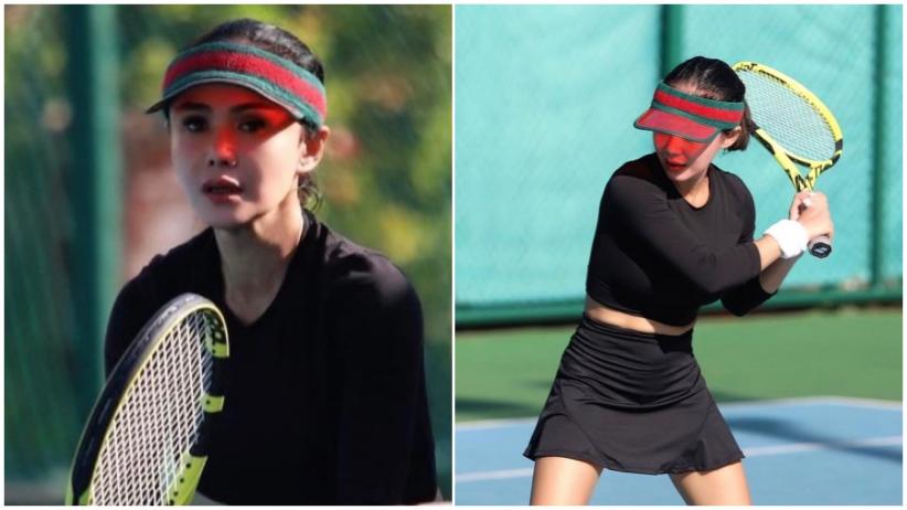 YUNI SHARA: Yuni Shara mencuri perhatian netizen dengan unggahan foto dirinya sedang olahraga tenis di Instagram, Selasa (29/11). (inews.id)