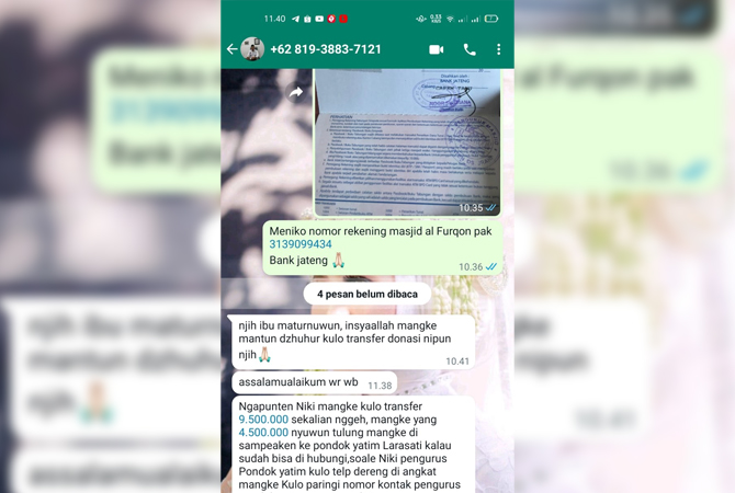 PALSU : Modus penipuan yang mencatut Kemenag menyasar sejumlah pengurus masjid dan mushola dii Pati. (DOKUMEN KEMENAG FOR RADAR KUDUS)