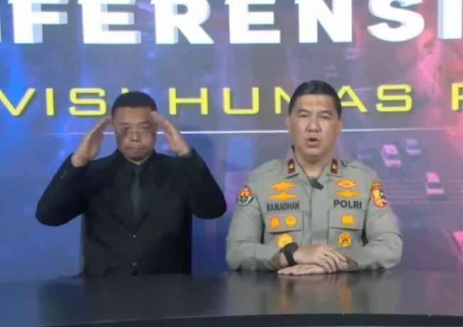 Tangkapan layar Karopenmas Divisi Humas Polri Brigjen Pol Ahmad Ramadhan. (Fath Putra Mulya/Antara)