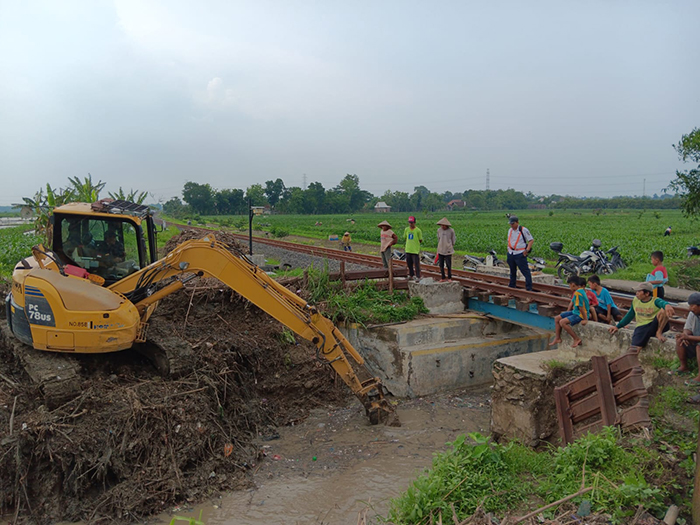 DITANAM: KAI Daop 4 Semarang saat menanam rumput akar wangi di sepanjang jalur kereta api di wilayah Kabupaten Grobogan. (INTAN MAYLANI SABRINA)