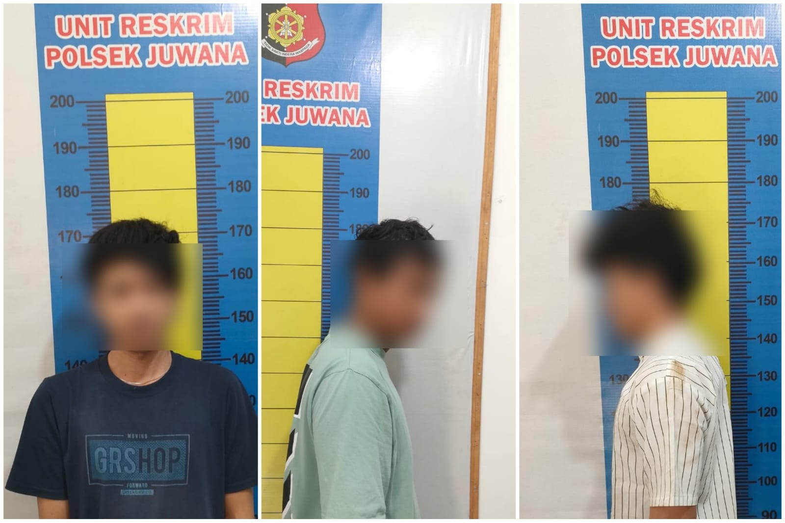 BERHASIL DIRINGKUS: Tiga tersangka pengeroyokan mengakibatkan korban tewas di Juwana pada Jumat (29/12).