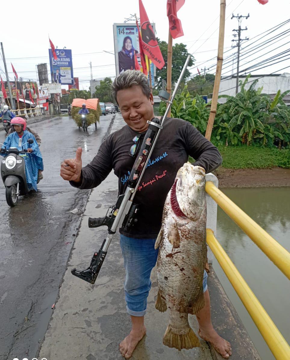 Viral Pemancing Berhasil Tangkap Ikan Monster di Sungai Tayu Pati. (EKO UNTUK RADAR KUDUS)