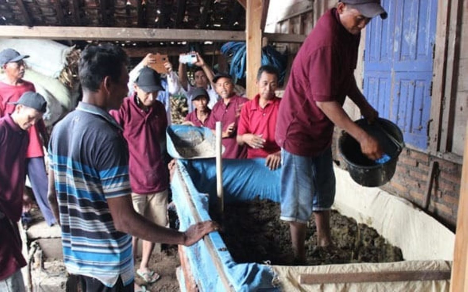 Olah: Petani di salah satu desa di Kabupaten Blora memproduksi pupuk organik