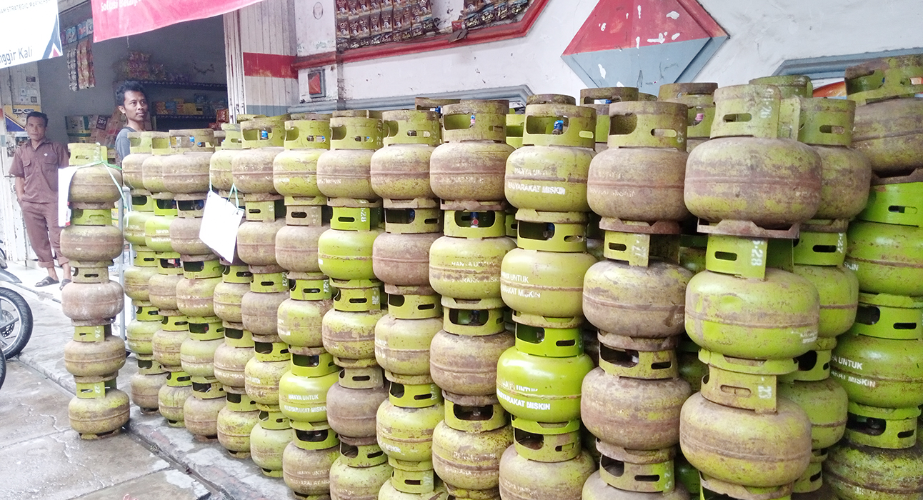 LANGKA: Stok LPG 3 kilogram di salah satu pangkalan di Blora yang habis.