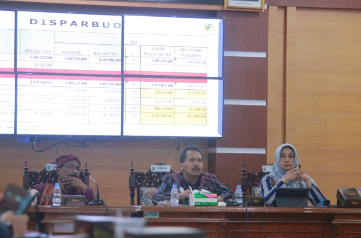 MENINGKAT: Sekda Jepara Edy Sujatmiko bersama Kepala BPKAD Jepara Florentina Budi Kurniawati memimpin rapat evaluasi pendapatan daerah kemarin. MOH. NUR SYAHRI MUHARROM/RADAR KUDUS