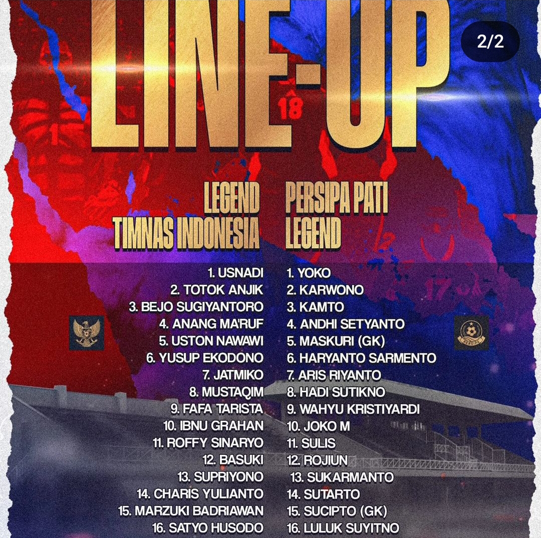 Line up pemain legenda timnas yang akan datang ke Stadion Joyokusumo Pati.