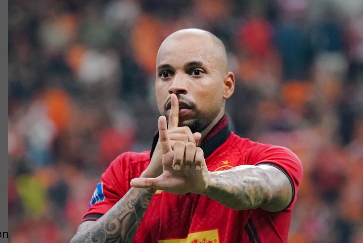 GACOR : Gustavo Almeida berselebrasi usai mencetak tiga gol dalam pertandingan pekan pertama Liga 1, Sabtu (10/8) di JIS. (INSTAGRAM PERSIJA)