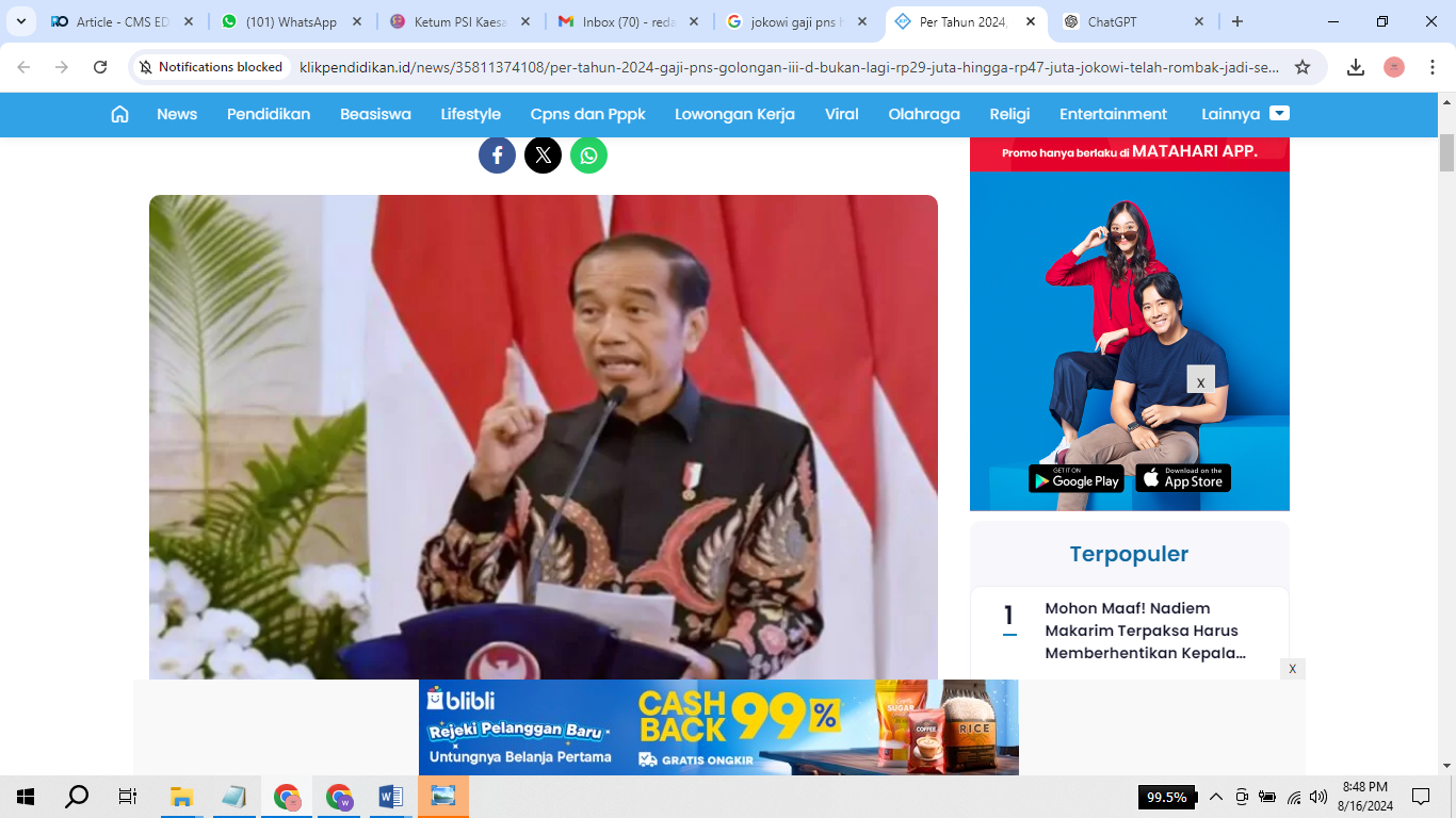GAJI PNS: Presiden RI Joko WIdodo. (sumber: IG)