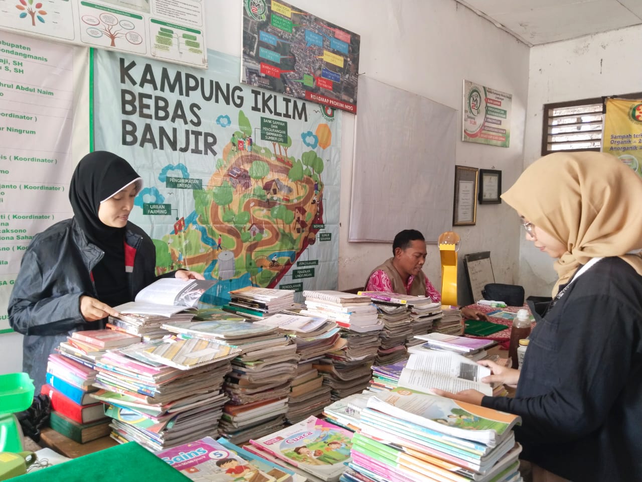 GIAT: Pelajar SD 4 Gondangmanis belajar literasi lingkungan di Bank Sampah Garnis Mulyo beberapa waktu lalu. (SEKARWATI/RADARPATI.ID)