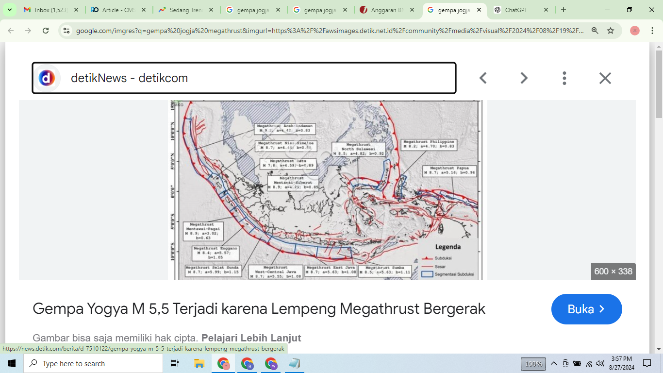 ILUTSRASI: Peta zona gempa megathrust. (BMKG)