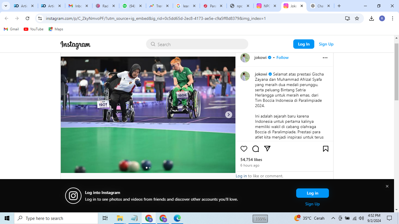 KEREN: Atlet Boccia Indonesia menyumbang tiga medali pada ajang Paralimpiade Paris 2024. (NPC Indonesia)