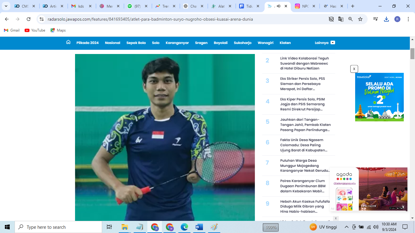 Atlet para bulutangkis Suryo Nugroho menyabet medali perak Paralimpiade Paris 2024. (Radar Solo)