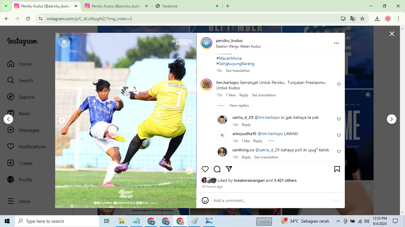 TAK REMEHKAN LAWAN: Persiku Kudus versus Cranggang FC kemarin (4/9). (IG Persiku Kudus)