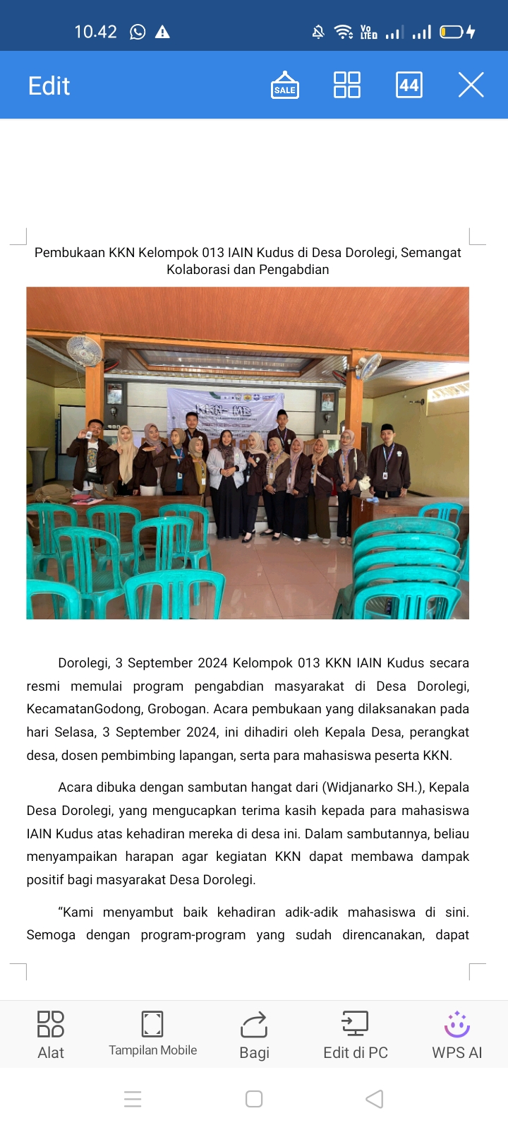 PENGABDIAN: Mahasiswa IAIN Kudus melaksanakan KKN di Grobogan.