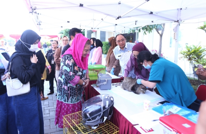 STERILISASI HEWAN : Wali Kota Semarang Hevearita Gunaryanti Rahayu menyaksikan sterilisasi hewan peliharaan di salah satu stan event vaksinasi dan sterilisasi kucing gratis. Humas Pemkot Semarang