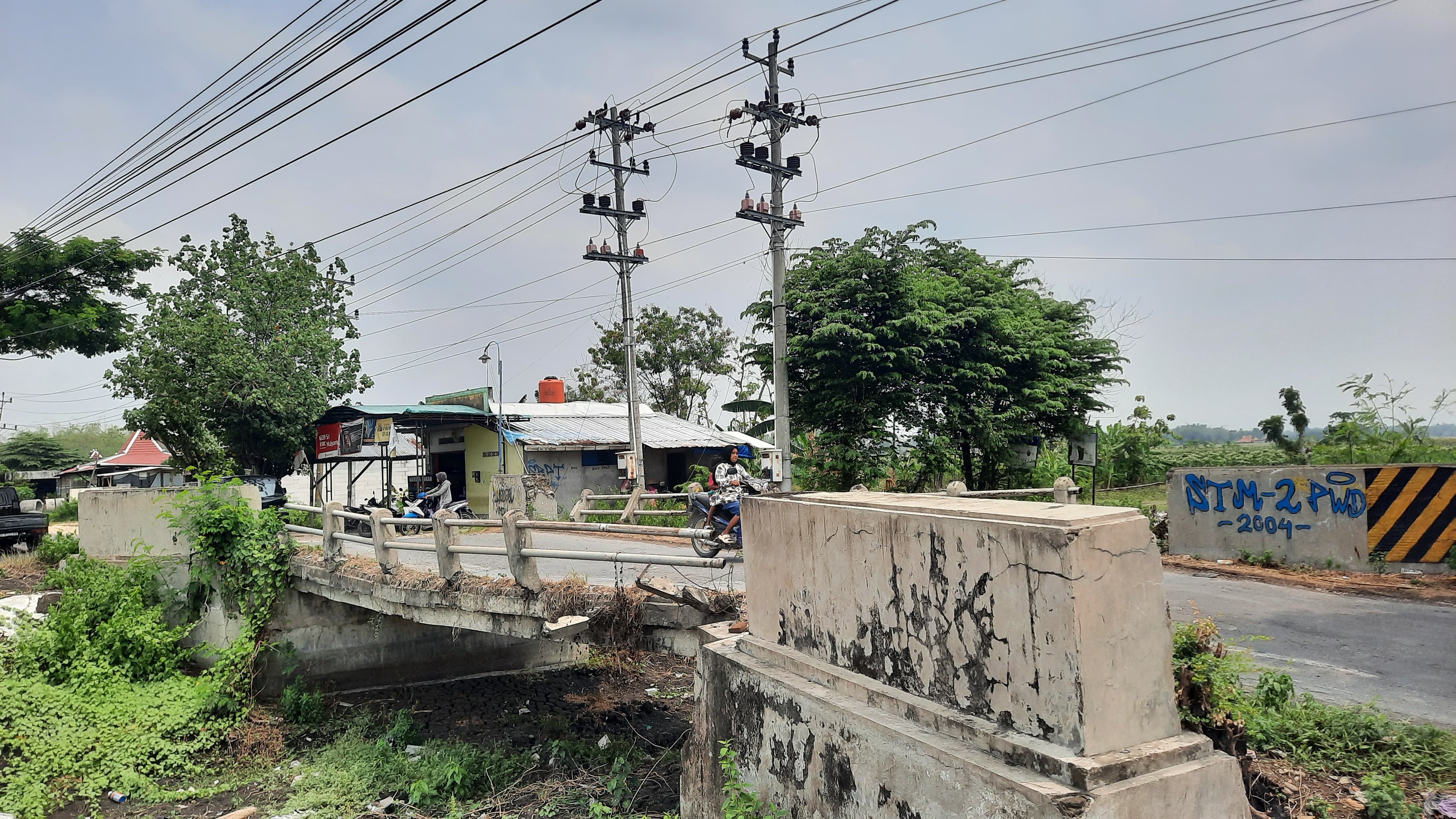 MEMPRIHATINKAN: Kondisi jembatan di Jalan Danyang-Banjarsari tepatnya di Dusun Pulogendol Desa Nambuhan Kecamatan Purwodadi nyaris roboh. INTAN MAYLANI SABRINA/RADARPATI.ID
