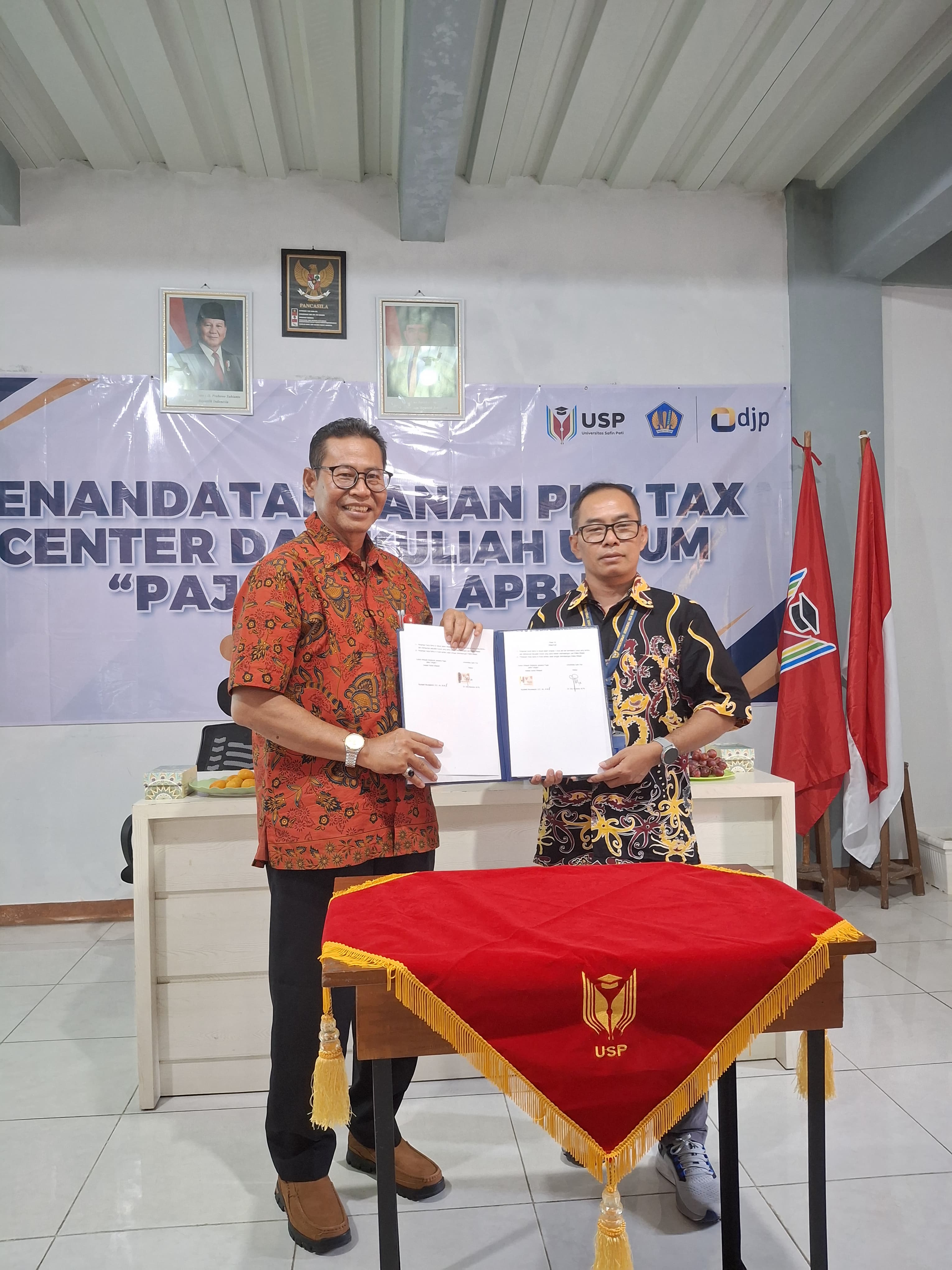 Acara seremoni kerjasama antara Universitas Safin Pati dengan Kantor Wilayah Direktorat Jenderal Pajak (Kanwil DJP) Jawa Tengah I. (USP UNTUK RADAR PATI)