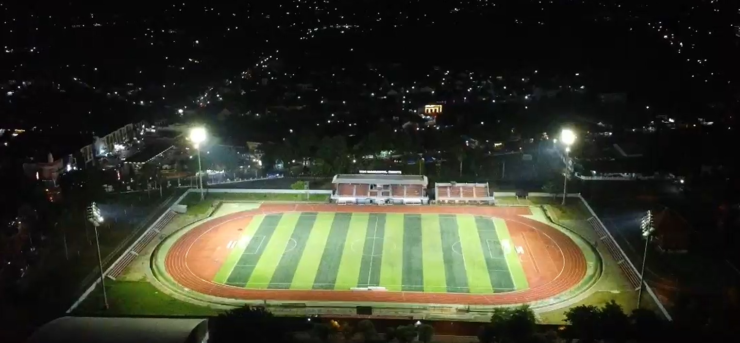 Tangkapan layar proses ujicoba penyalaan lampu Stadion Joyokusumo belum lama ini. (TANGKAPAN LAYAR PANPEL PERSIPA PATI)