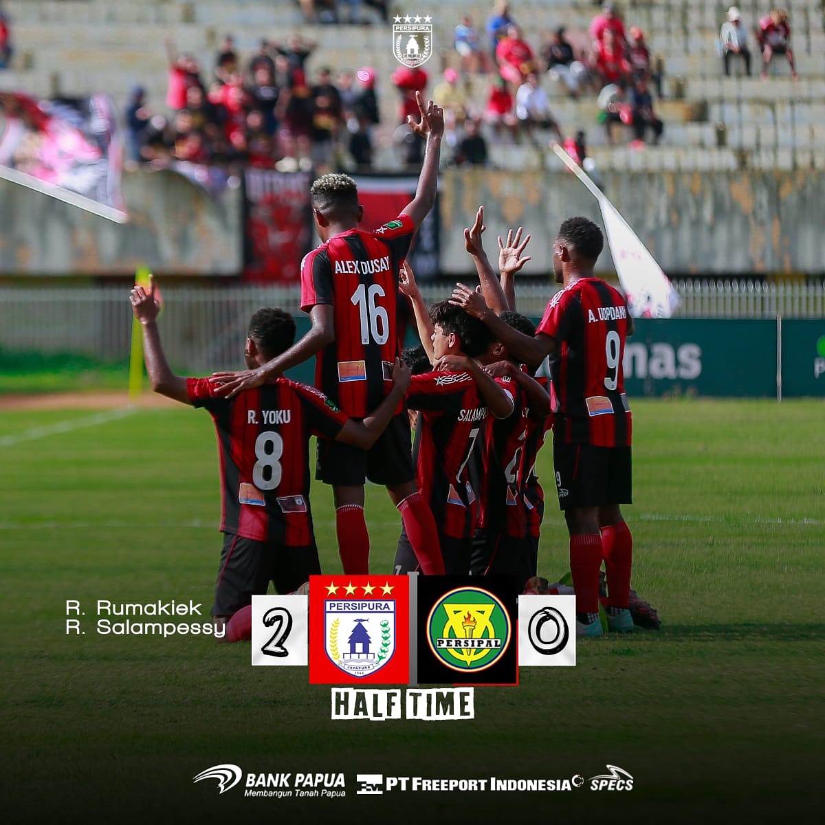 RAAKAN: Pemain Persipura sedang berselebrasi. Persipura akan menjamu RANS Nusantara dalam laga lanjutan Play off Liga 2 2024/2025.