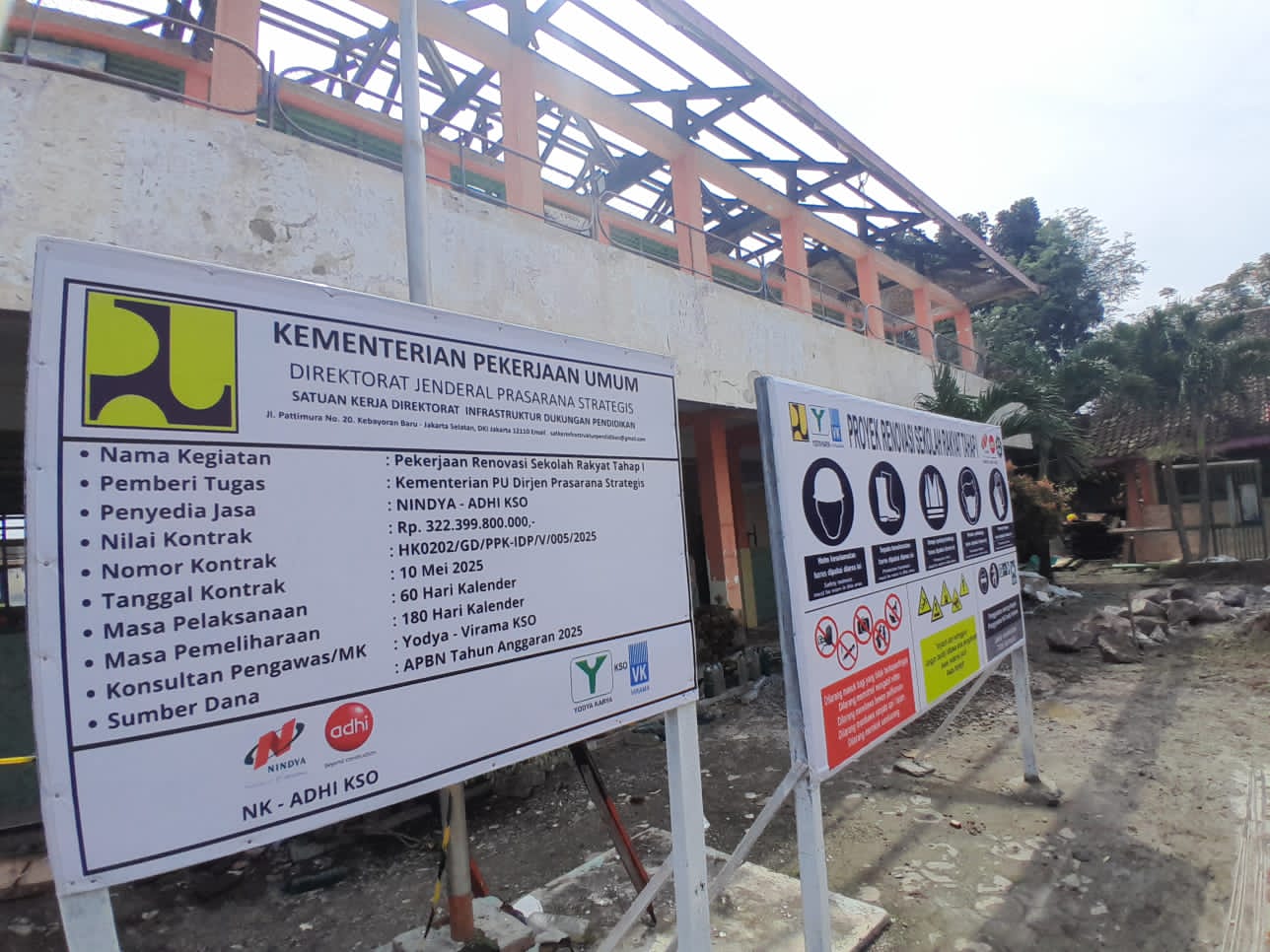 MULAI: Pembangunan sekolah rakyat di Cepu Blora yang memanfaatkan bekas bangunan SD N 4 yang tak lagi dipakai
