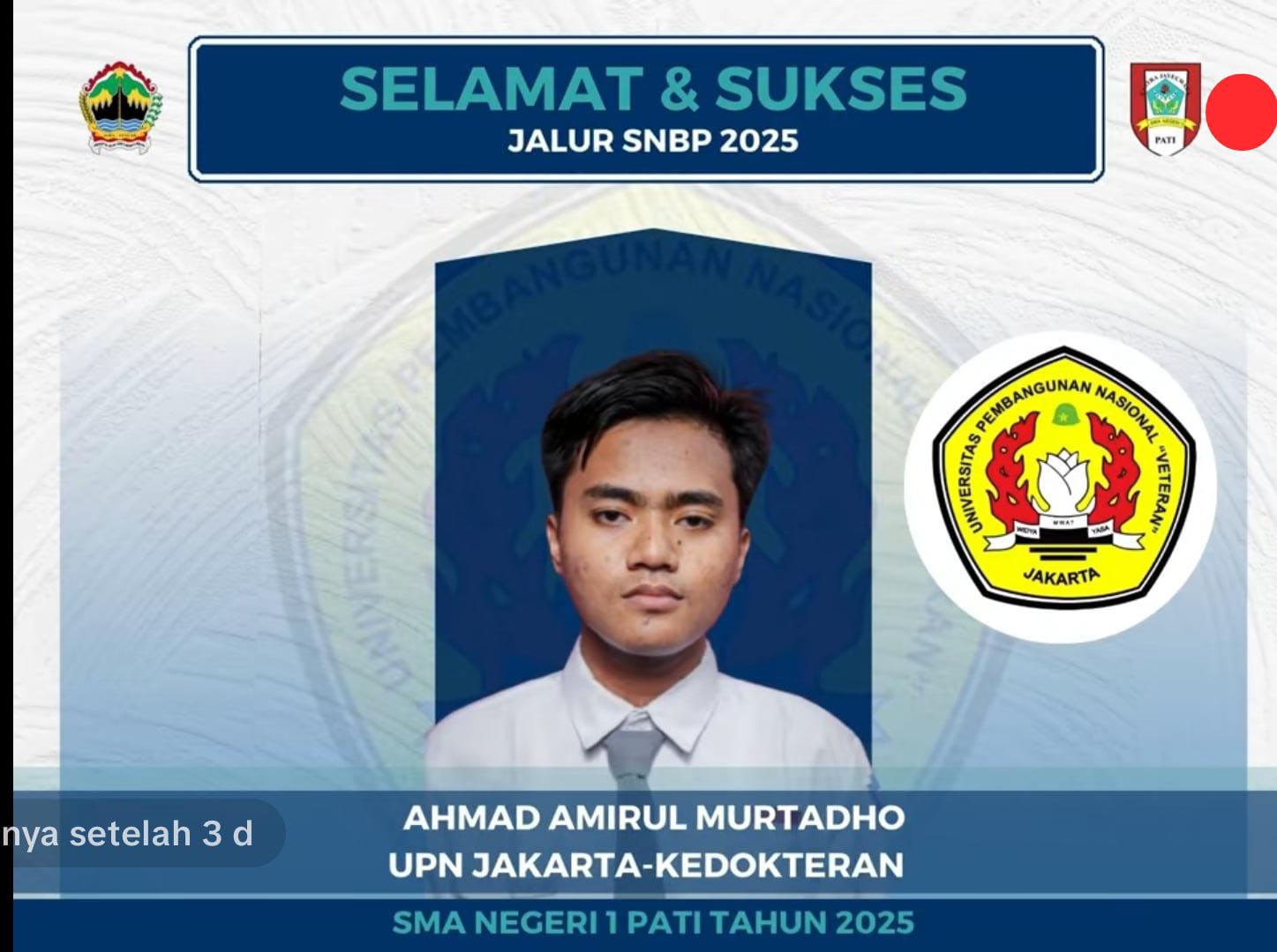 Anak seorang buruh serabutan di Pati lolos masuk kuliah S-1 kedokteran UPN Veteran dan menerima beasiswa Bupati Pati Sudewo. (ACHMAD ULIL ALBAB/RADAR KUDUS)