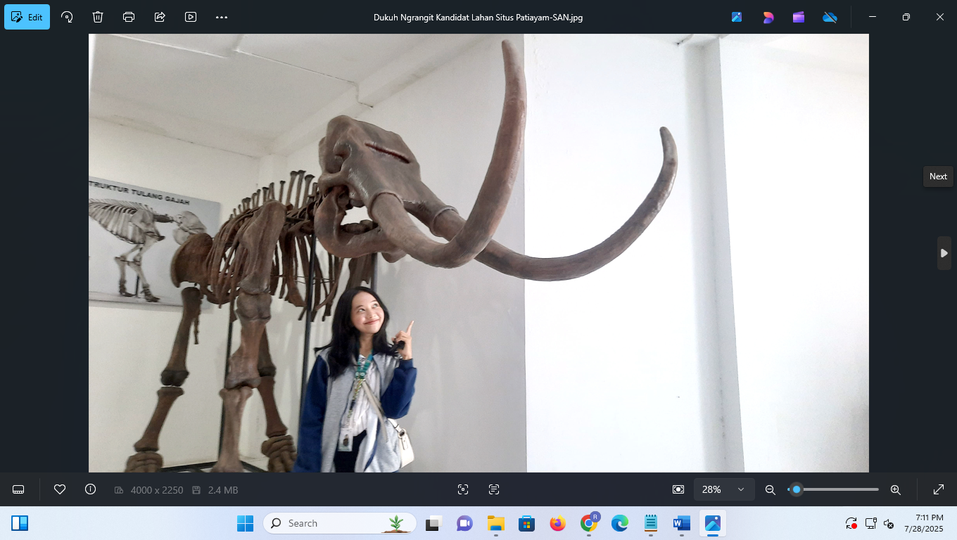 Pengunjung berfoto dengan koleksi Museum Patiayam di Desa Terban, Jekulo, Kudus.