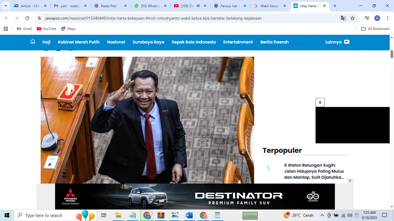 Wakil Ketua KPK, Fitroh Rohcahyanto. source: Jawa Pos)