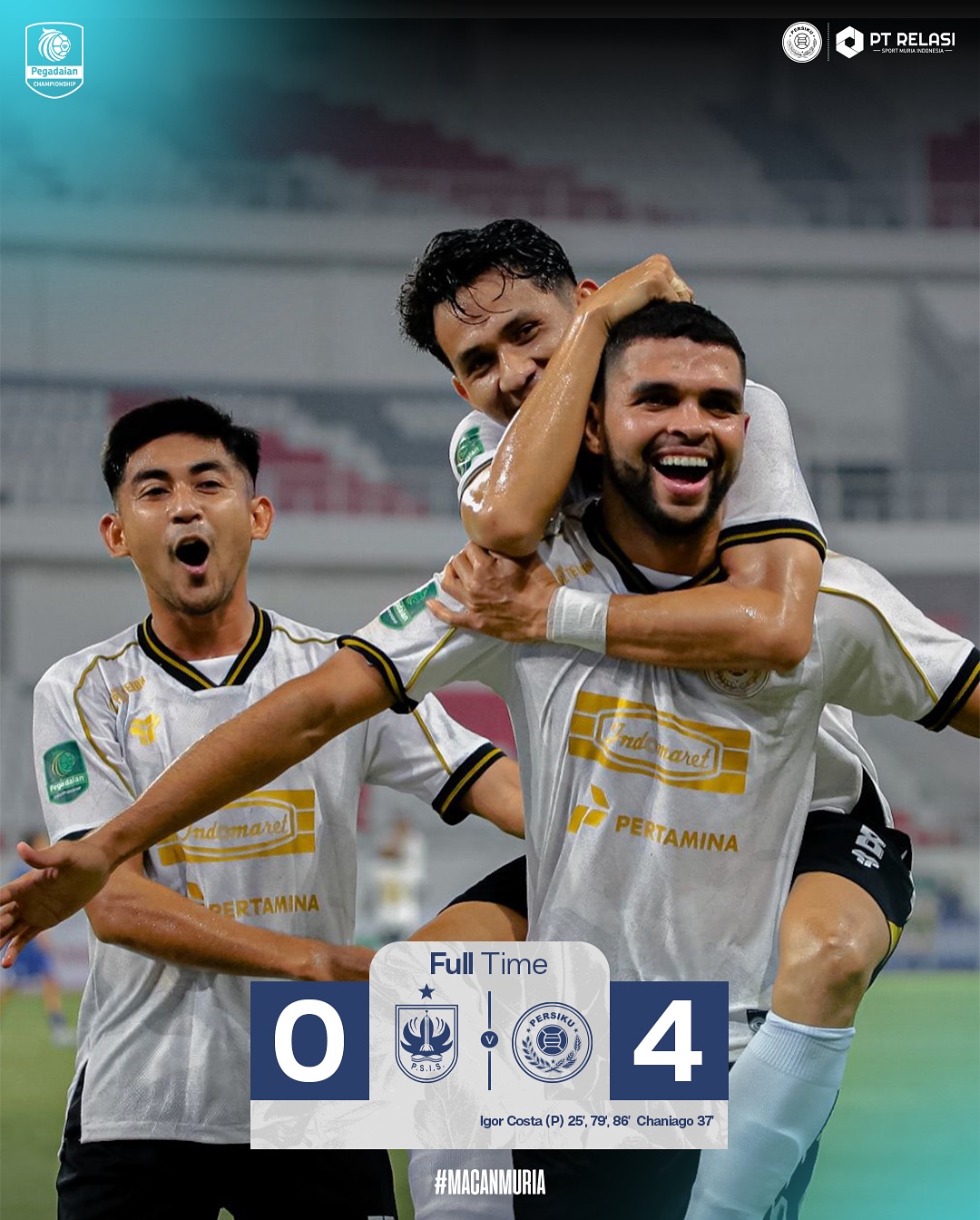Striker Persiku asal Brazil Igor merayakan golnya yang melengkapi pesta kemenangan 4 - 0 atas PSIS Semarang di laga perdana Championship 2025/2026. (OFFICIAL PERSIKU)