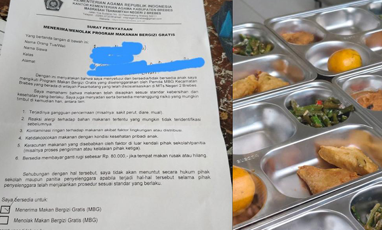 Surat pernyataan MBG, orang tua diminta menyetujui segala risiko alergi dan keracunan dalam menu MBG-X @ubegebe1/ Instagram @badangizinasiona