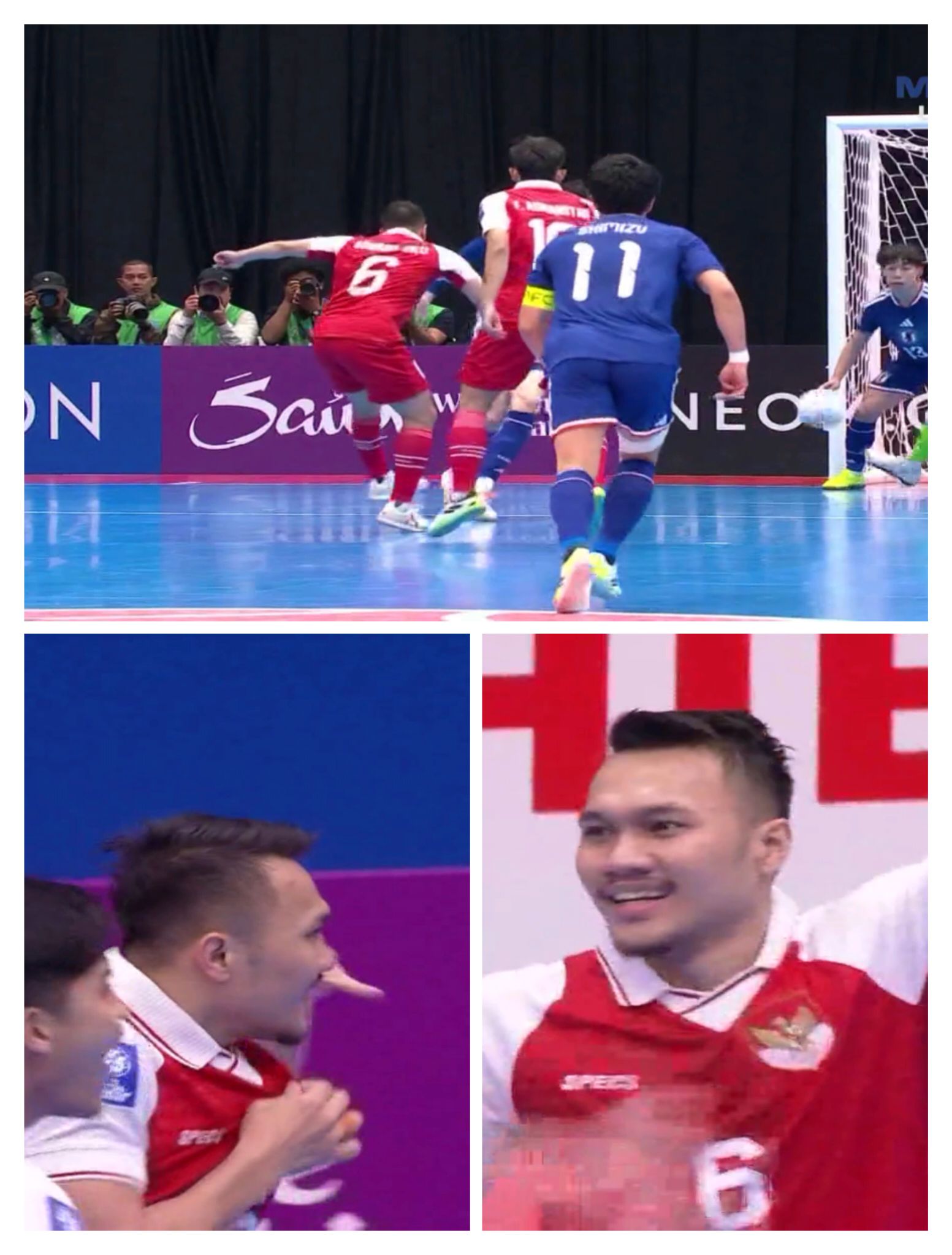 Pemain timnas futsal Indonesia Samuel Eko cetak gol.