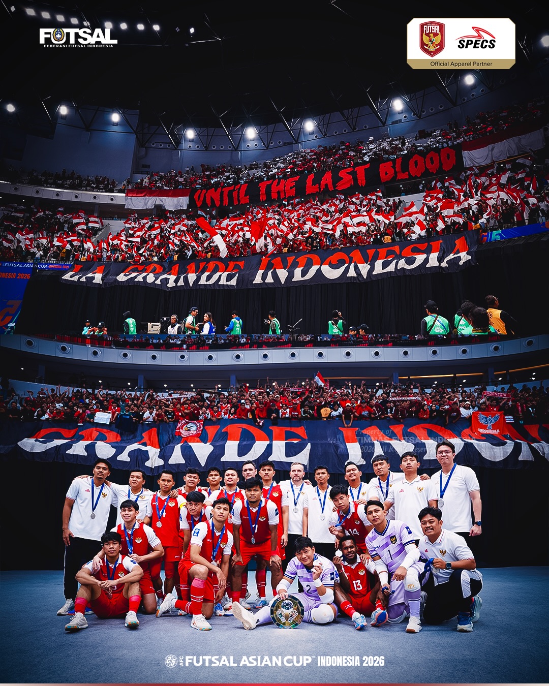 Kebersamaan skuad timnas futsal Indonesia usai mendapatkan medali runner up AFC Futsal Asian Cup 2026. (IG @timnasfutsal)